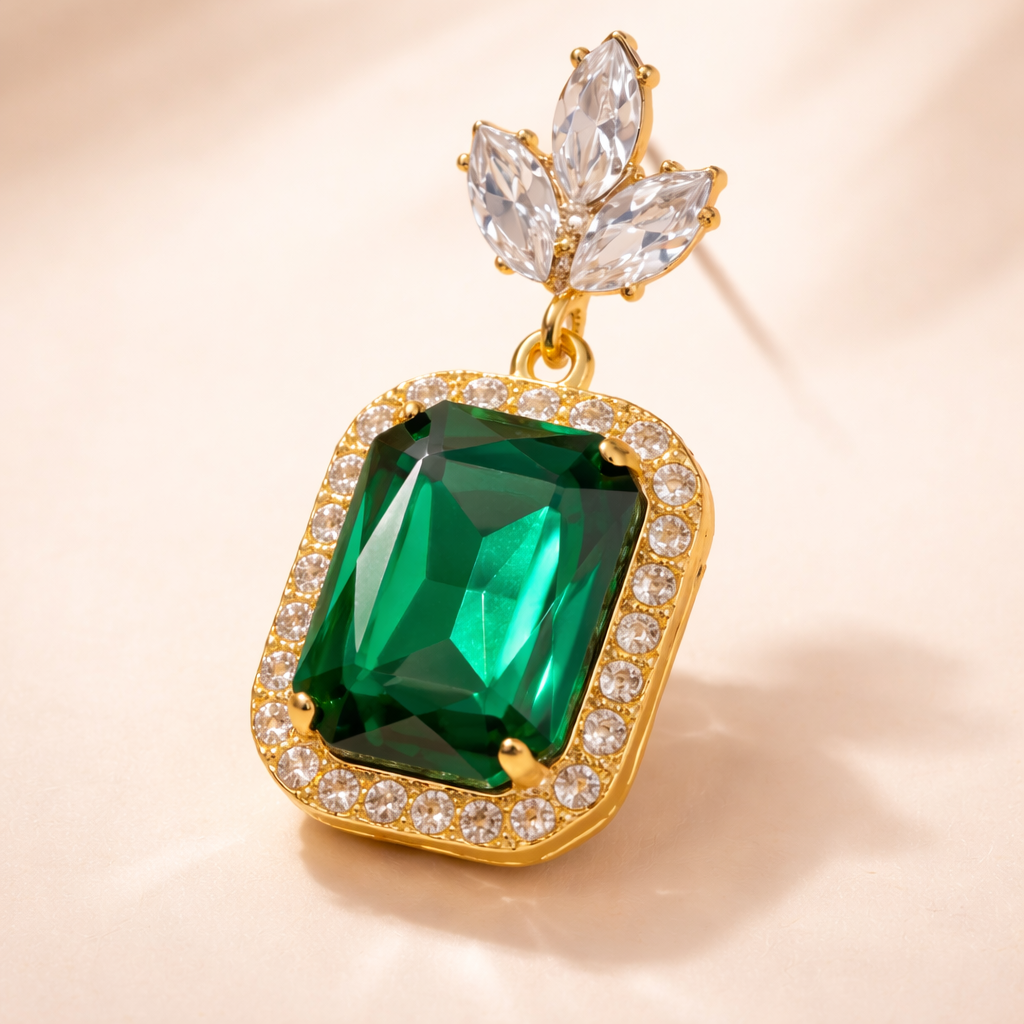 Emerald Green Stone Drop Earrings