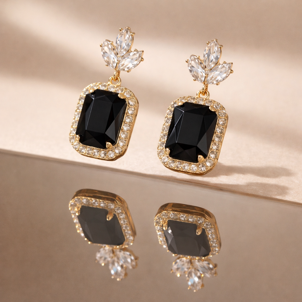 Black Stone Drop Earrings